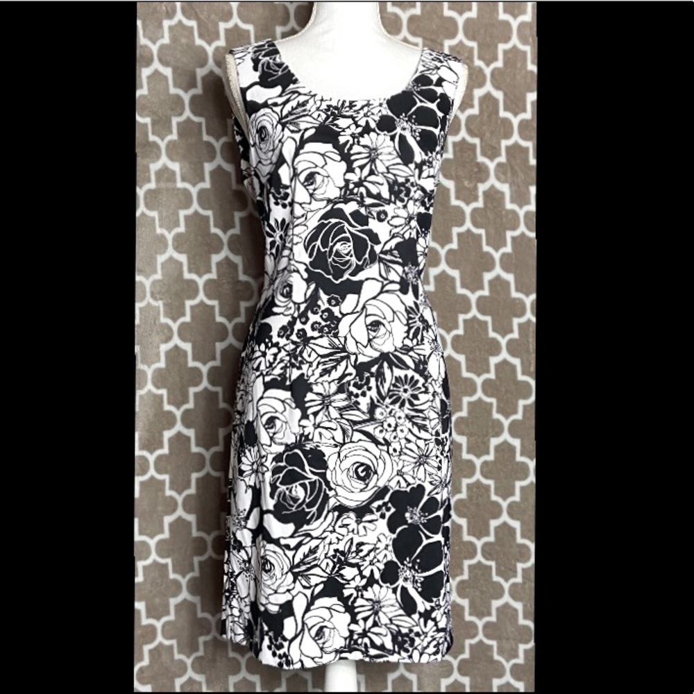 Connected Apparel Black White Floral Dress Size 12